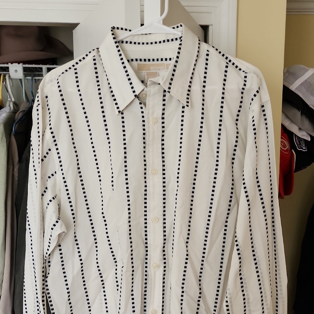 Michael Kors White and Black Casual Button Down Shirt
